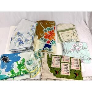VTG 7 pc Soft Blue Floral - Bath Hand Towels Tablecloth Linen Retro Home Decor